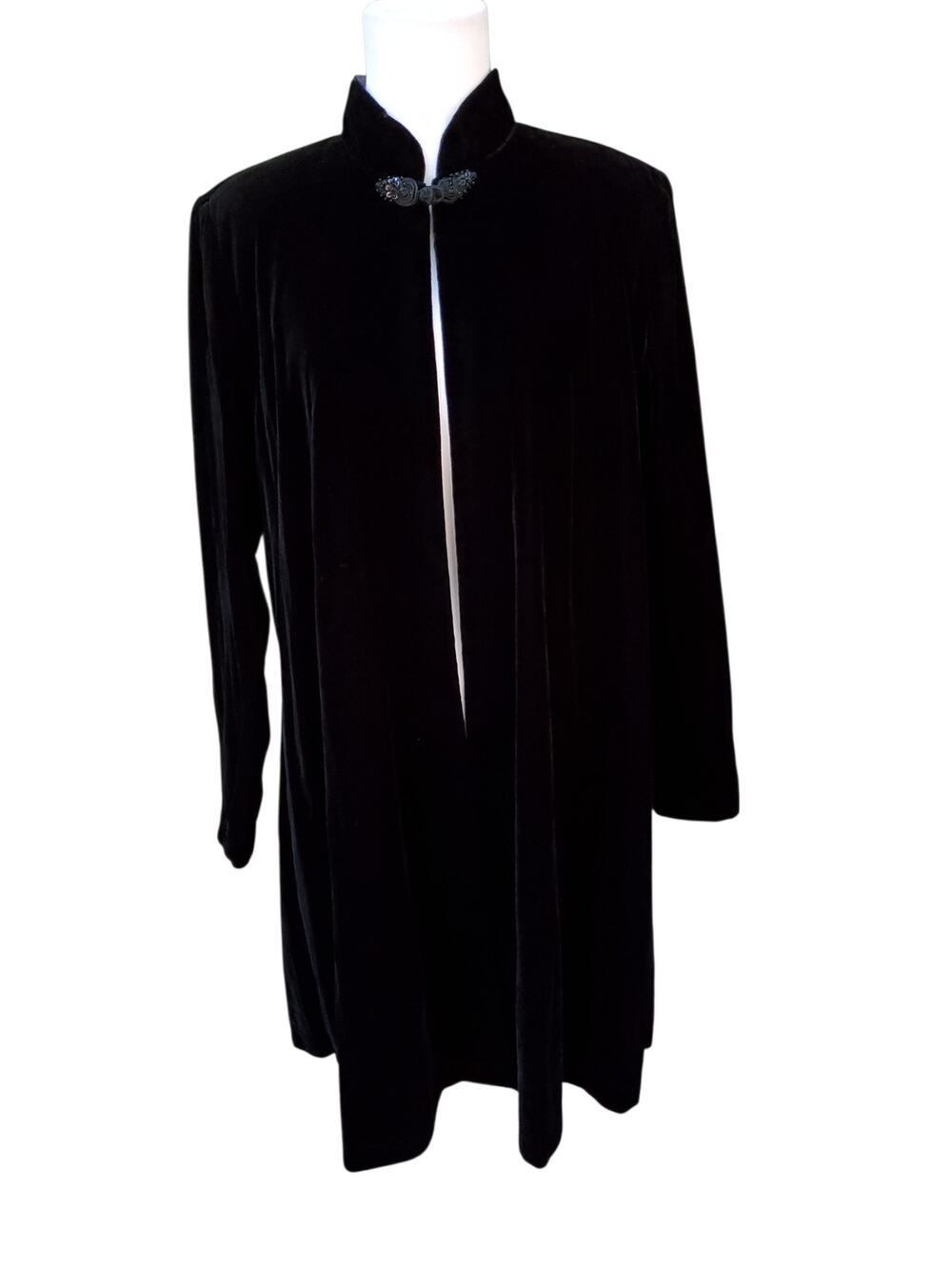 Patra Vintage Black Velvet Opera Coat Goth Long Sleeve Vamp Swing Jacket Sz L
